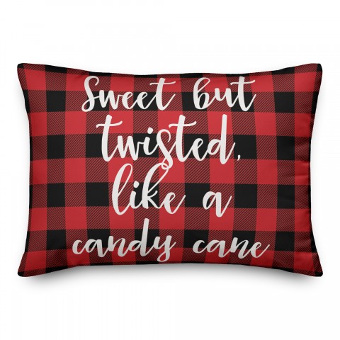 Sweet But Twisted Like A Candy Cane in Buffalo Check Plaid 14x20 Spun Poly Pillow