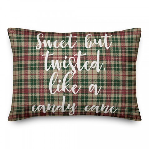 Sweet But Twisted Like A Candy Cane in Tartan Plaid 14x20 Spun Poly Pillow