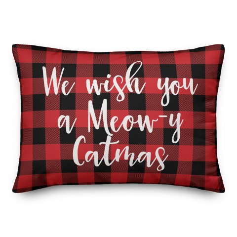 We Wish You A Meowy Catmas in Buffalo Check Plaid 14x20 Spun Poly Pillow