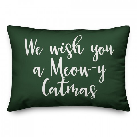We Wish You A Meowy Catmas in Dark Green 14x20 Spun Poly Pillow