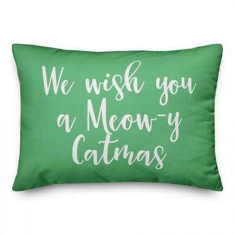 We Wish You A Meowy Catmas in Light Green 14x20 Spun Poly Pillow