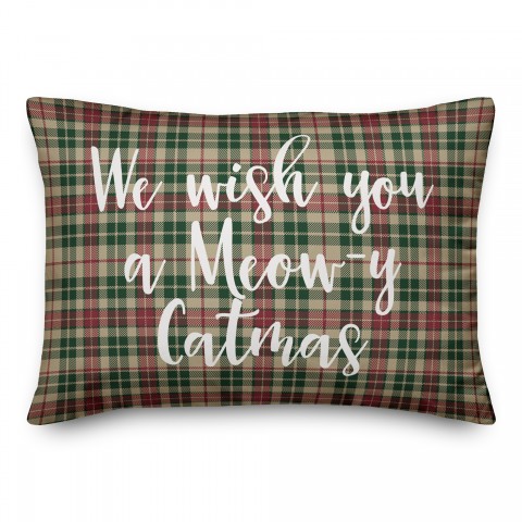 We Wish You A Meowy Catmas in Tartan Plaid 14x20 Spun Poly Pillow