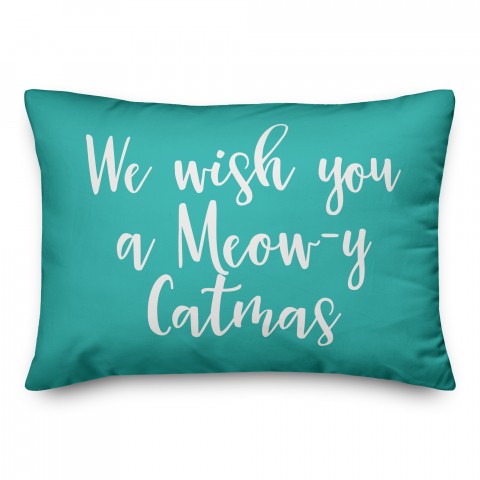 We Wish You A Meowy Catmas in Teal 14x20 Spun Poly Pillow