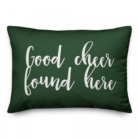 Good Cheer Found Here in Dark Green 14x20 Spun Poly Pillow