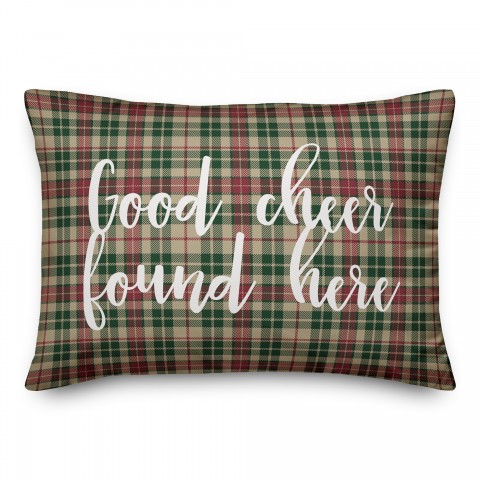 Good Cheer Found Here in Tartan Plaid 14x20 Spun Poly Pillow