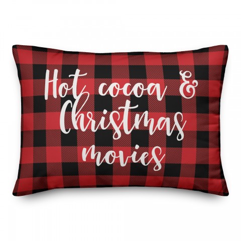 Hot Cocoa And Christmas Movies in Buffalo Check Plaid 14x20 Spun Poly Pillow