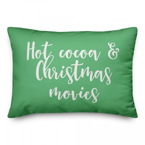 Hot Cocoa And Christmas Movies in Light Green 14x20 Spun Poly Pillow