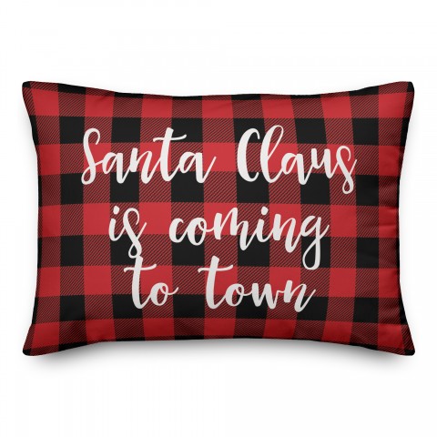 Santa Claus Is Coming To Town in Buffalo Check Plaid 14x20 Spun Poly Pillow