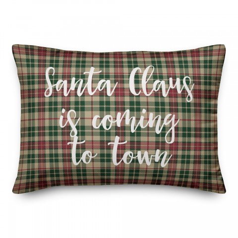 Santa Claus Is Coming To Town in Tartan Plaid 14x20 Spun Poly Pillow