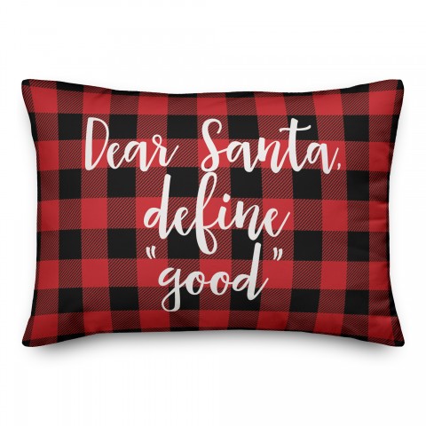 Daear Santa, Define Good in Buffalo Check Plaid 14x20 Spun Poly Pillow
