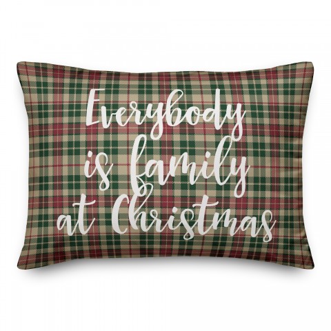 Everybody Is Family At Christmas in Tartan Plaid 14x20 Spun Poly Pillow