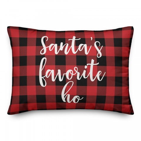 Santa's Favorite Ho in Buffalo Check Plaid 14x20 Spun Poly Pillow