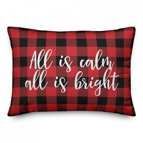 All Is Calm, All Is Bright in Buffalo Check Plaid 14x20 Spun Poly Pillow