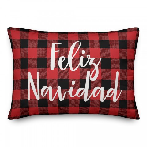 Feliz Navidad in Buffalo Check Plaid 14x20 Spun Poly Pillow