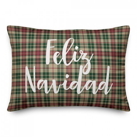 Feliz Navidad in Tartan Plaid 14x20 Spun Poly Pillow
