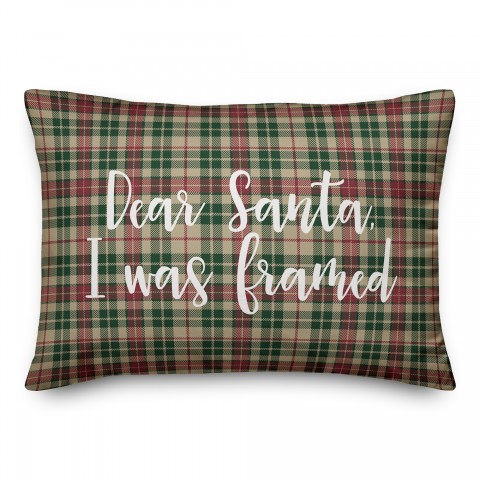 Dear Santa, I Was Framed in Tartan Plaid 14x20 Spun Poly Pillow