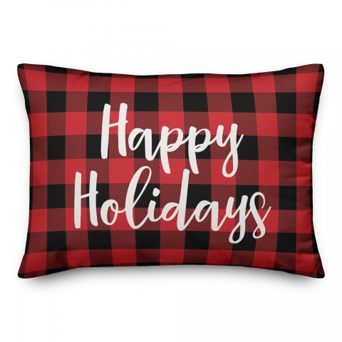 Happy Holidays in Buffalo Check Plaid 14x20 Spun Poly Pillow