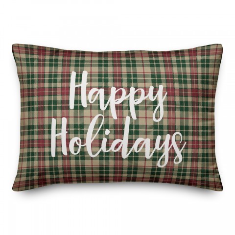 Happy Holidays in Tartan Plaid 14x20 Spun Poly Pillow