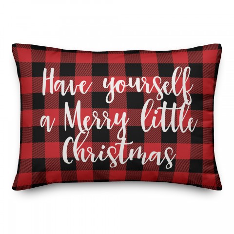 Have Yourself A Merry Little Christmas in Buffalo Check Plaid 14x20 Spun Poly Pillow