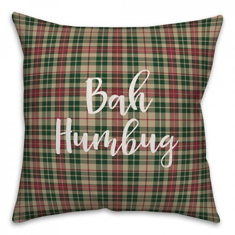 Bah Humbug in Tartan Plaid 18x18 Spun Poly Pillow