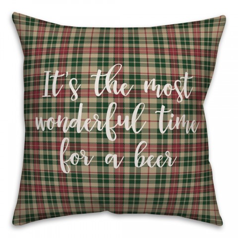 It's The Most Wonderful Time For A Beer in Tartan Plaid 18x18 Spun Poly Pillow