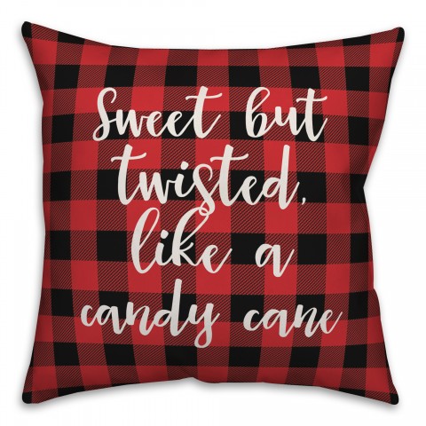 Sweet But Twisted Like A Candy Cane in Buffalo Check Plaid 18x18 Spun Poly Pillow