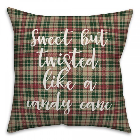 Sweet But Twisted Like A Candy Cane in Tartan Plaid 18x18 Spun Poly Pillow
