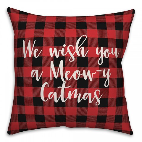 We Wish You A Meowy Catmas in Buffalo Check Plaid 18x18 Spun Poly Pillow