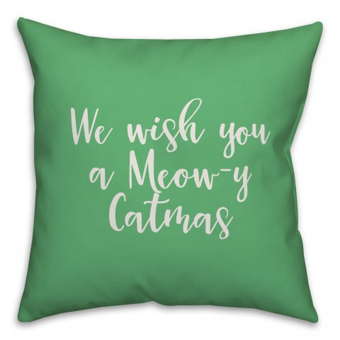 We Wish You A Meowy Catmas in Light Green 18x18 Spun Poly Pillow