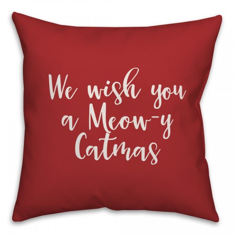 We Wish You A Meowy Catmas in Red 18x18 Spun Poly Pillow