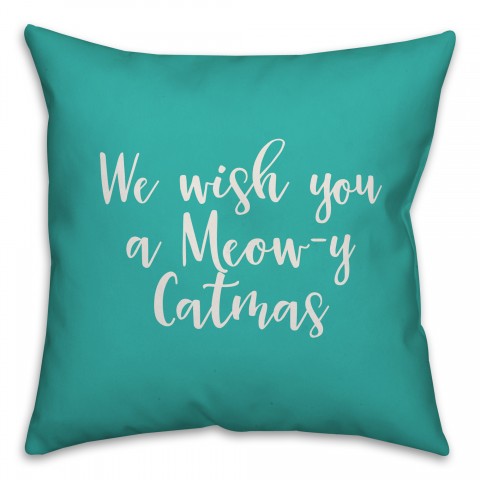 We Wish You A Meowy Catmas in Teal 18x18 Spun Poly Pillow