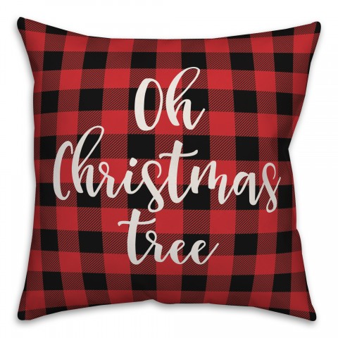 Oh Christmas Tree in Buffalo Check Plaid 18x18 Spun Poly Pillow