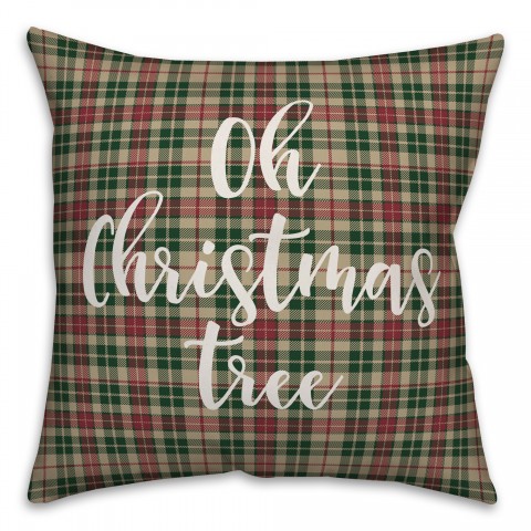 Oh Christmas Tree in Tartan Plaid 18x18 Spun Poly Pillow