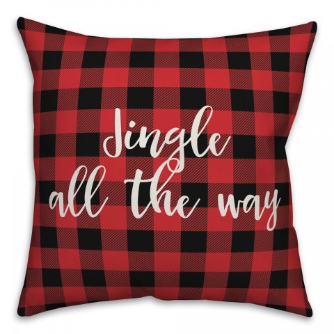 Jingle All The Way in Buffalo Check Plaid 18x18 Spun Poly Pillow