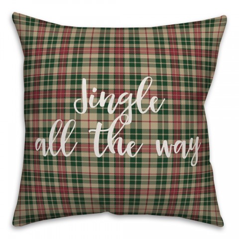 Jingle All The Way in Tartan Plaid 18x18 Spun Poly Pillow