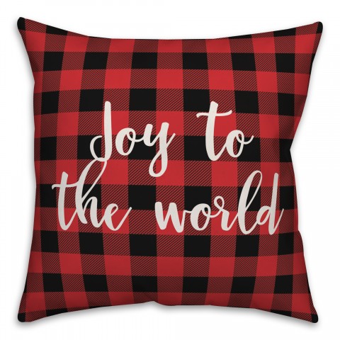 Joy To The World in Buffalo Check Plaid 18x18 Spun Poly Pillow