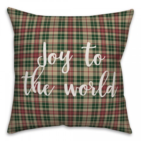 Joy To The World in Tartan Plaid 18x18 Spun Poly Pillow