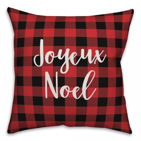 Joyeux Noel in Buffalo Check Plaid 18x18 Spun Poly Pillow