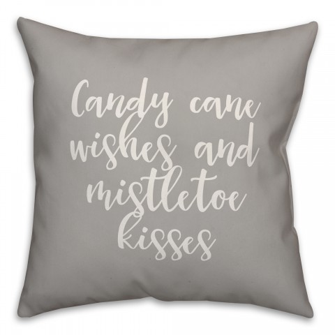 Candy Cane Kisses And Mistletoe Kisses in Gray 18x18 Spun Poly Pillow