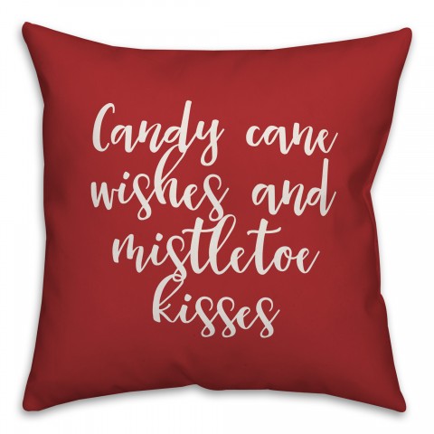 Candy Cane Kisses And Mistletoe Kisses in Red 18x18 Spun Poly Pillow