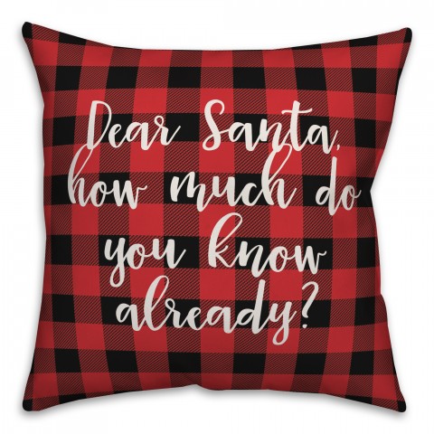 Dear Santa in Buffalo Check Plaid 18x18 Spun Poly Pillow
