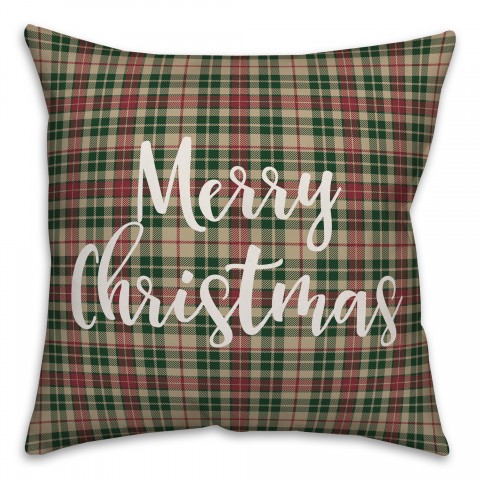 Merry Christmas in Tartan Plaid 18x18 Spun Poly Pillow