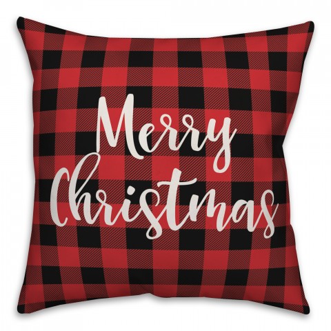 Merry Christmas in Buffalo Check Plaid 18x18 Spun Poly Pillow