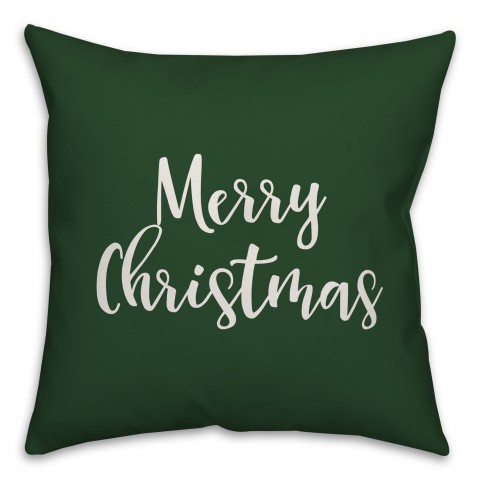 Merry Christmas in Dark Green 18x18 Spun Poly Pillow