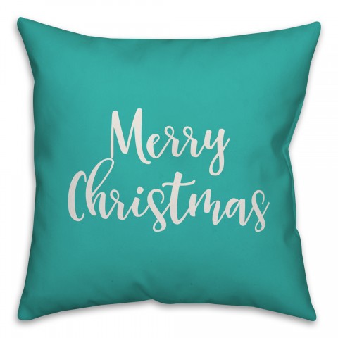 Merry Christmas in Teal 18x18 Spun Poly Pillow
