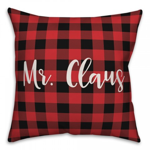 Mr. Claus in Buffalo Check Plaid 18x18 Spun Poly Pillow
