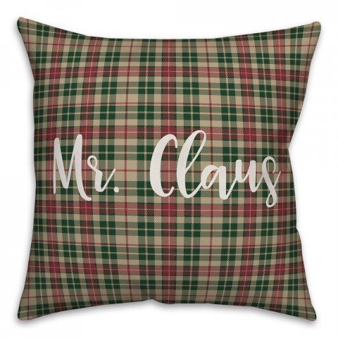 Mr. Claus in Tartan Plaid 18x18 Spun Poly Pillow