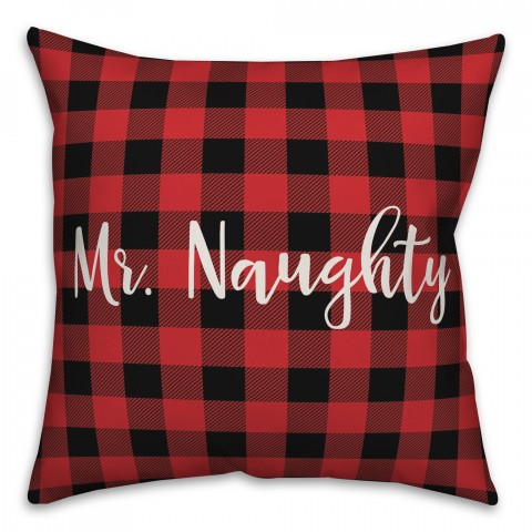 Mr. Naughty in Buffalo Check Plaid 18x18 Spun Poly Pillow