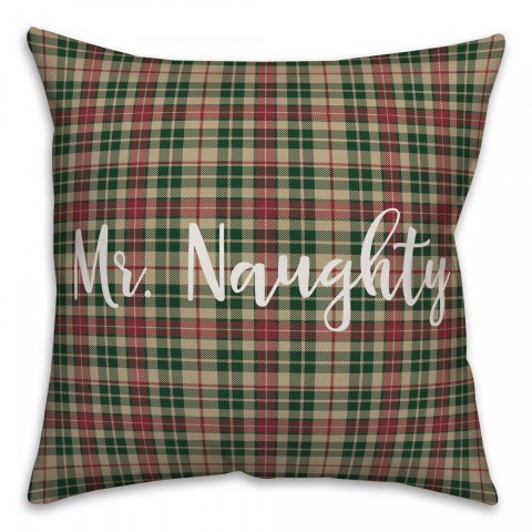 Mr. Naughty in Tartan Plaid 18x18 Spun Poly Pillow