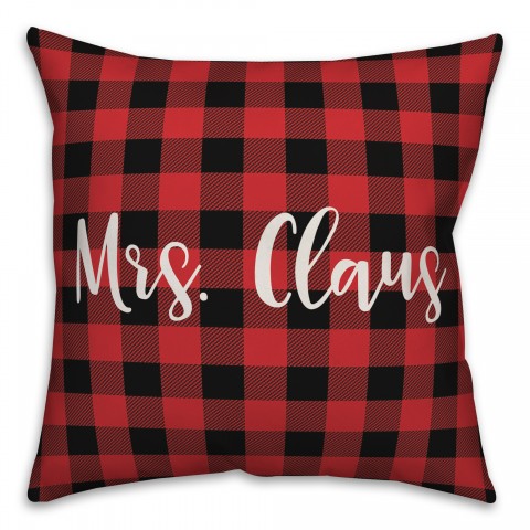 Mrs. Claus in Buffalo Check Plaid 18x18 Spun Poly Pillow